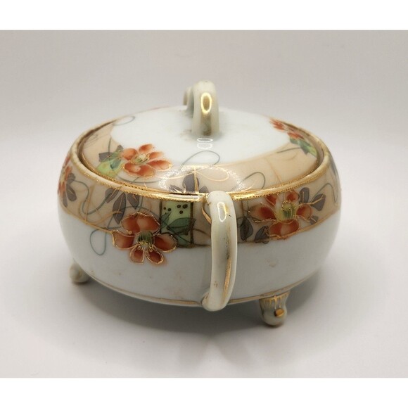 Hand Painted Nippon Lidded Footed Trinket Bowl Dish - Picture 4 of 10